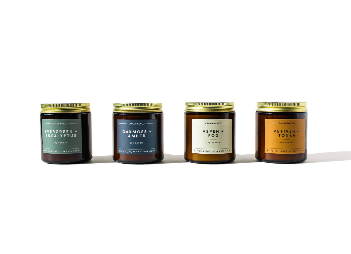 Soy Candle | Evergreen + Eucalyptus | 3.1oz Mini Amber Jar
