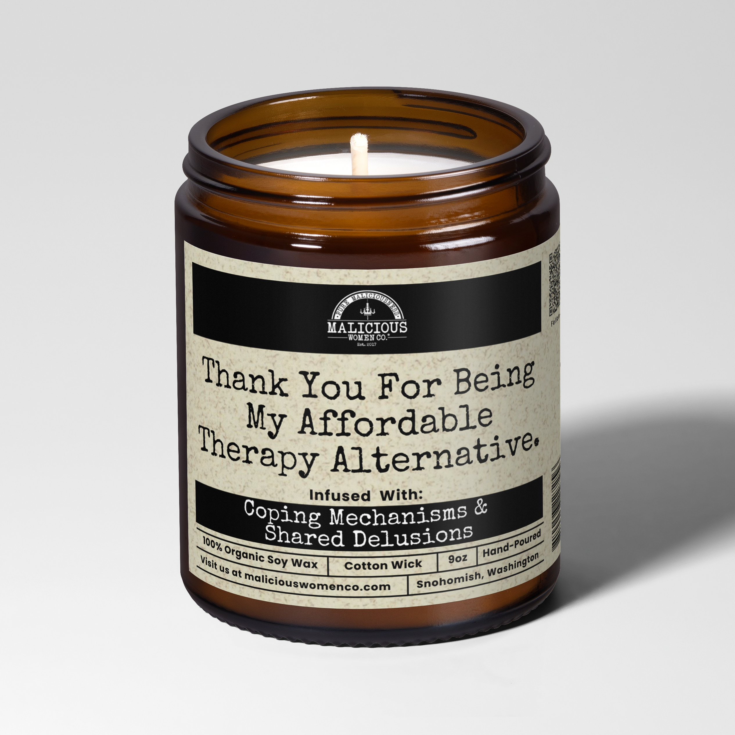 Thank You For Being My Affordable Therapy Alternative. | 9oz Mental Health Candle | Malicious Women Co