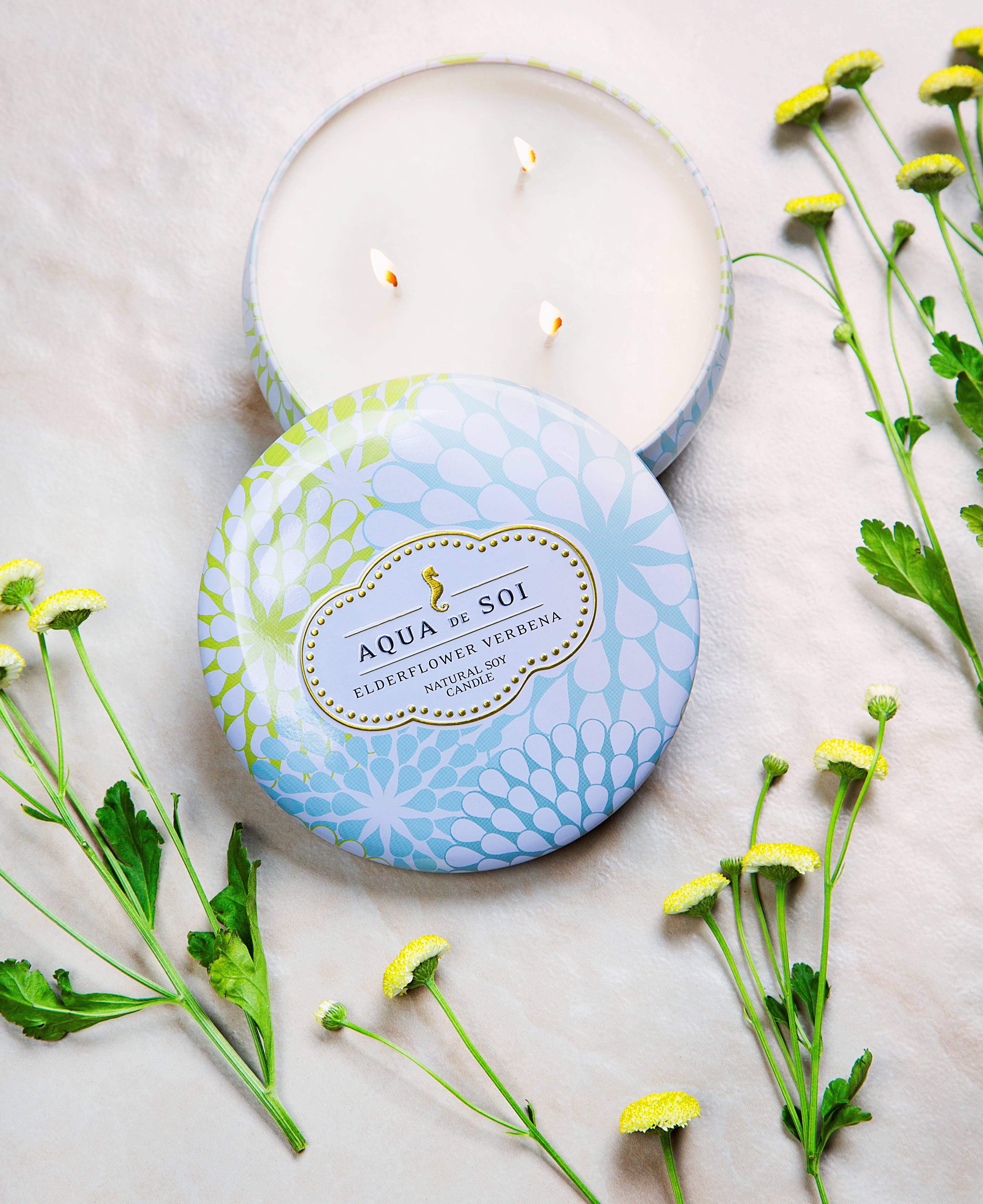 Elderflower Verbena 9 oz Aqua De Soi Candle Tin