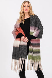 Brushed Multi Color Stripe Tassel Winter Scarf: Blue