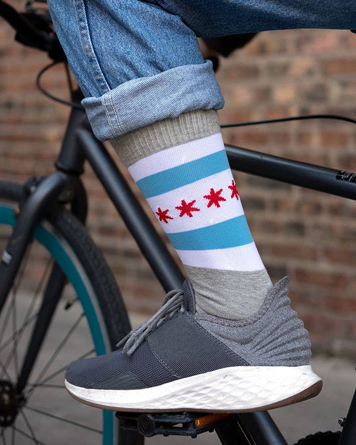 Chicago Flag Dress Socks - Heather Grey: L