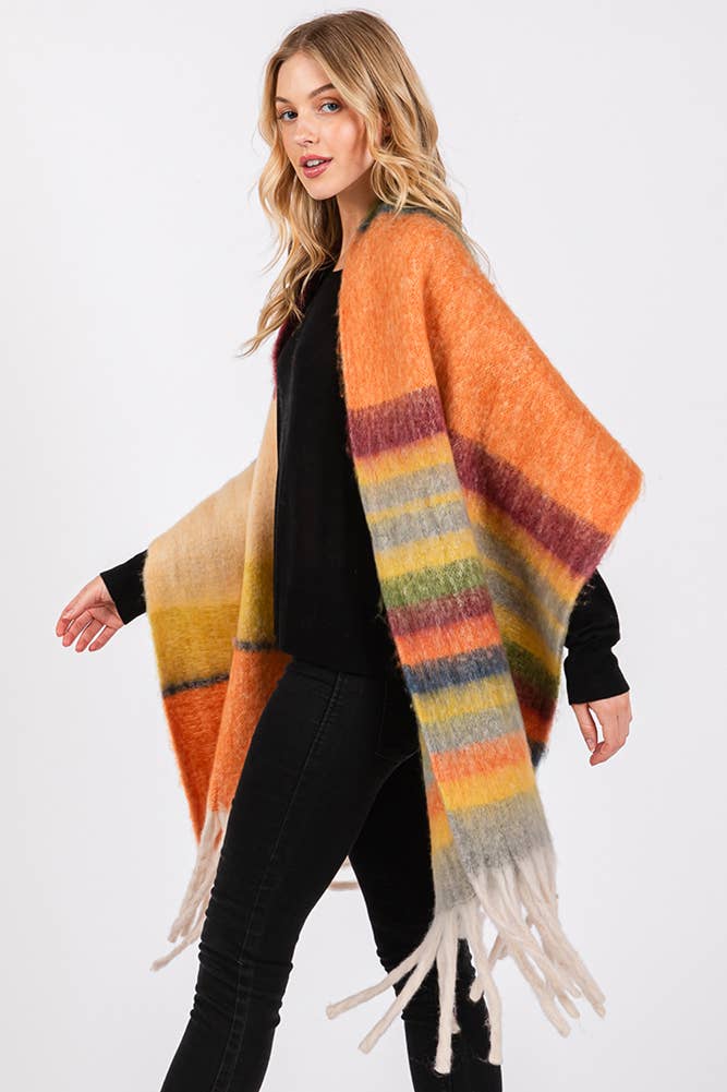 Brushed Multi Color Stripe Tassel Winter Scarf: Orange