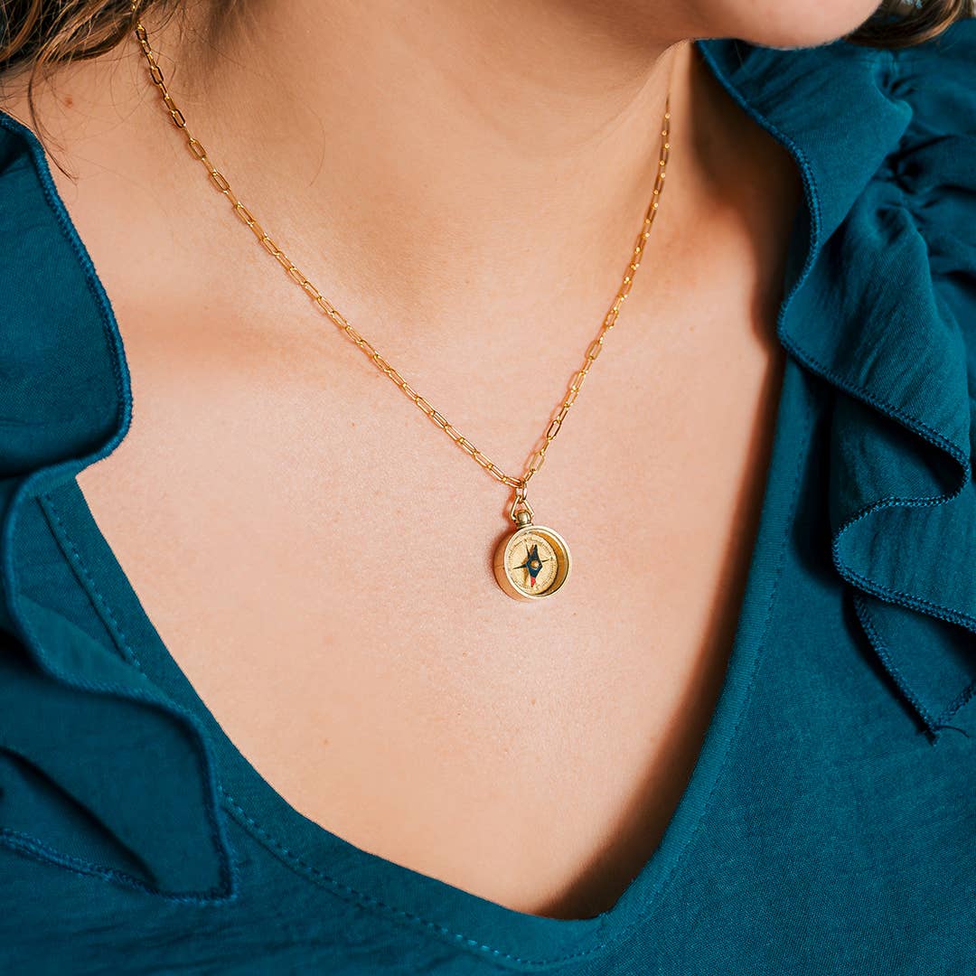 Tiny Compass on Gold Plated Chain Necklace