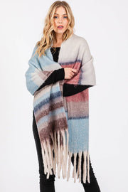 Brushed Multi Color Stripe Tassel Winter Scarf: Blue