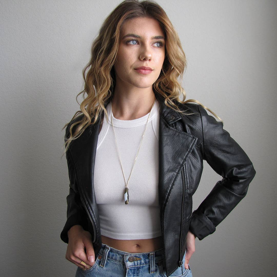 Shell Handled Knife on Gold Chain Necklace: Abalone