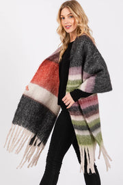 Brushed Multi Color Stripe Tassel Winter Scarf: Burgundy