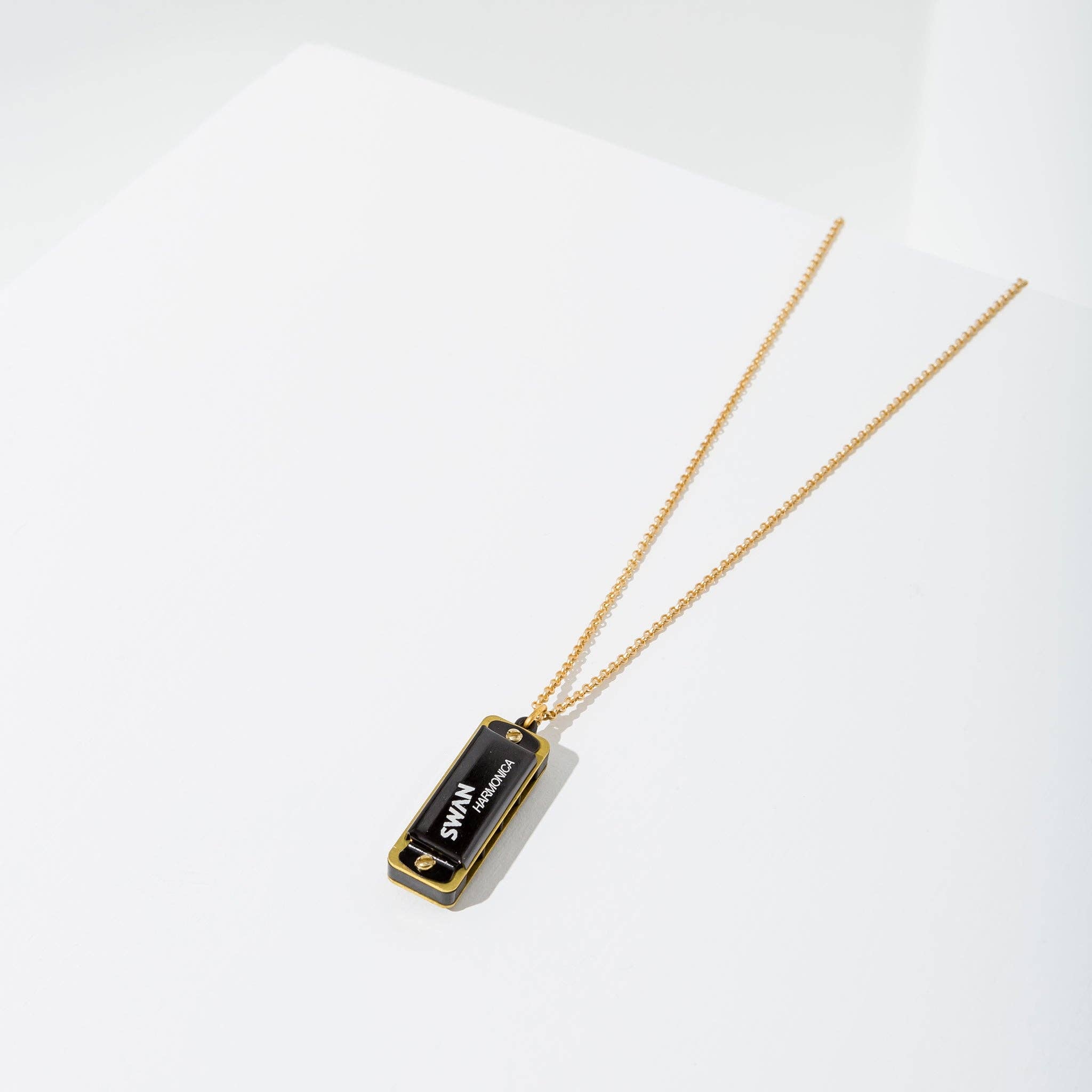 Real Harmonica Pendant Necklace: Black