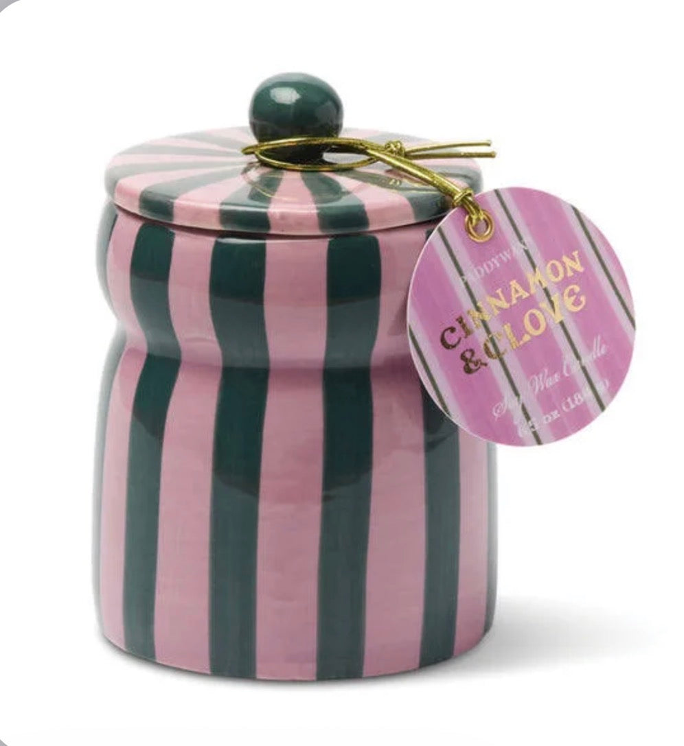 Cabana Cinnamon & Clove Striped Ceramic Candle