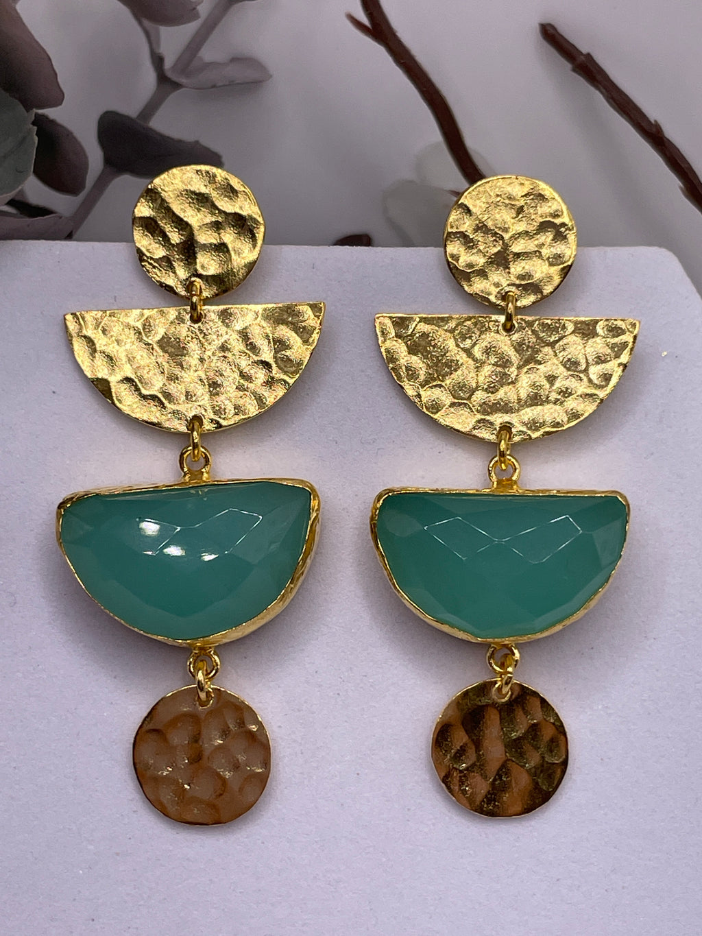 Hammered Moon Phase Stone Earring