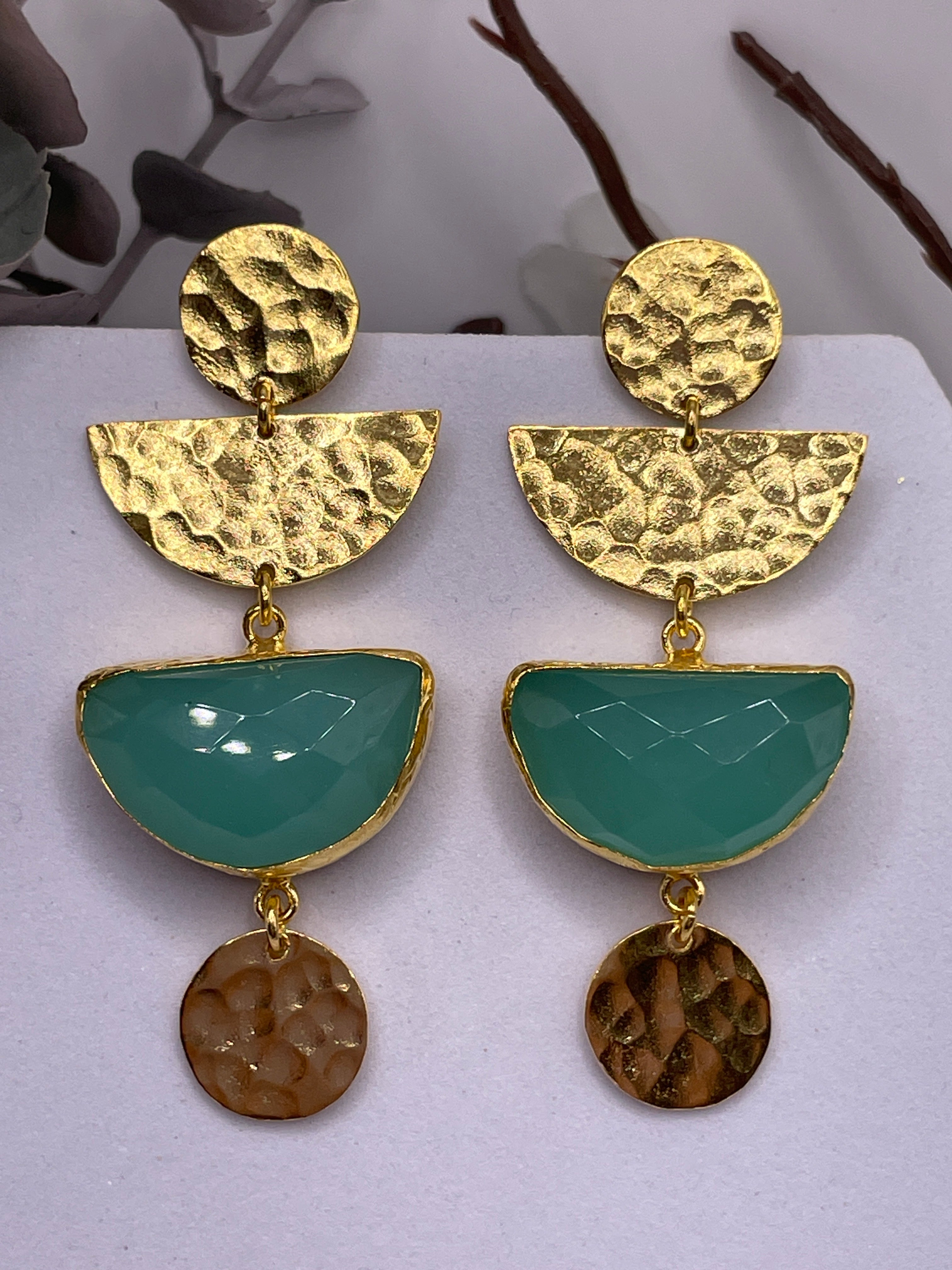 Hammered Moon Phase Stone Earring