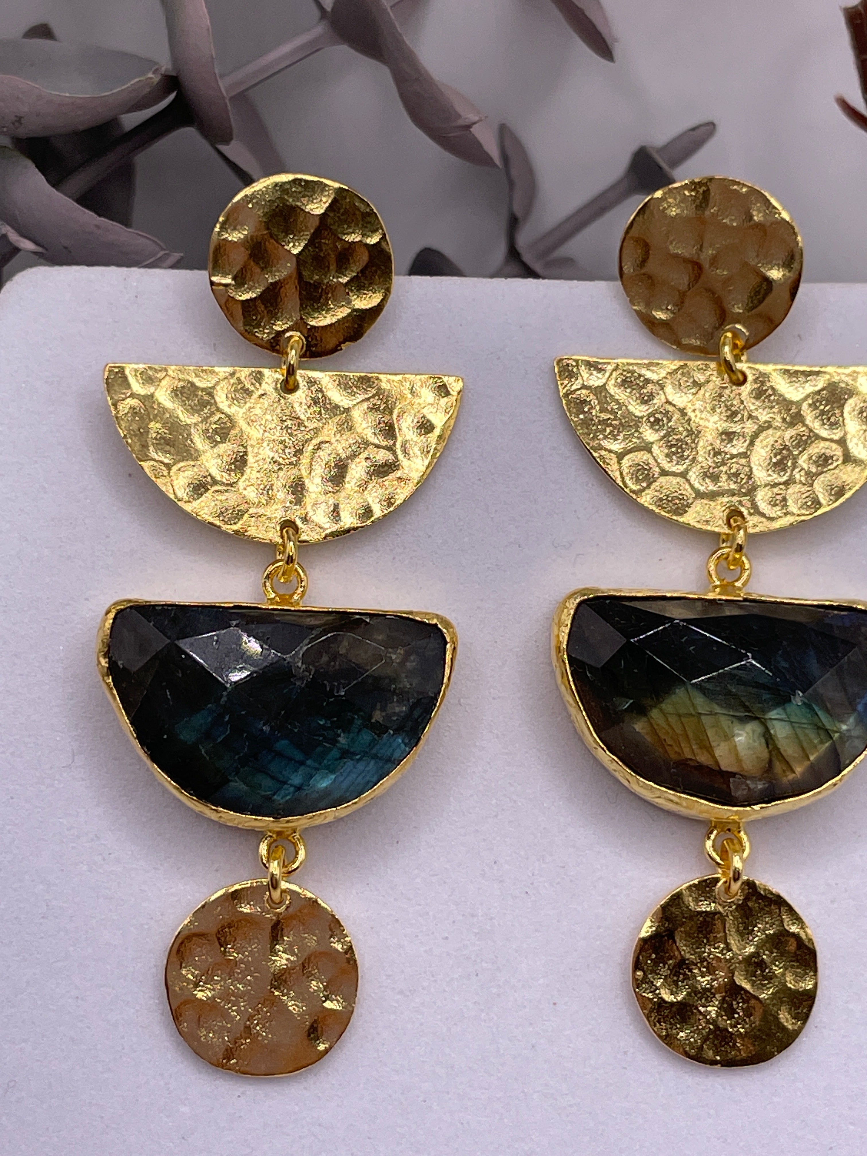 Hammered Moon Phase Stone Earring