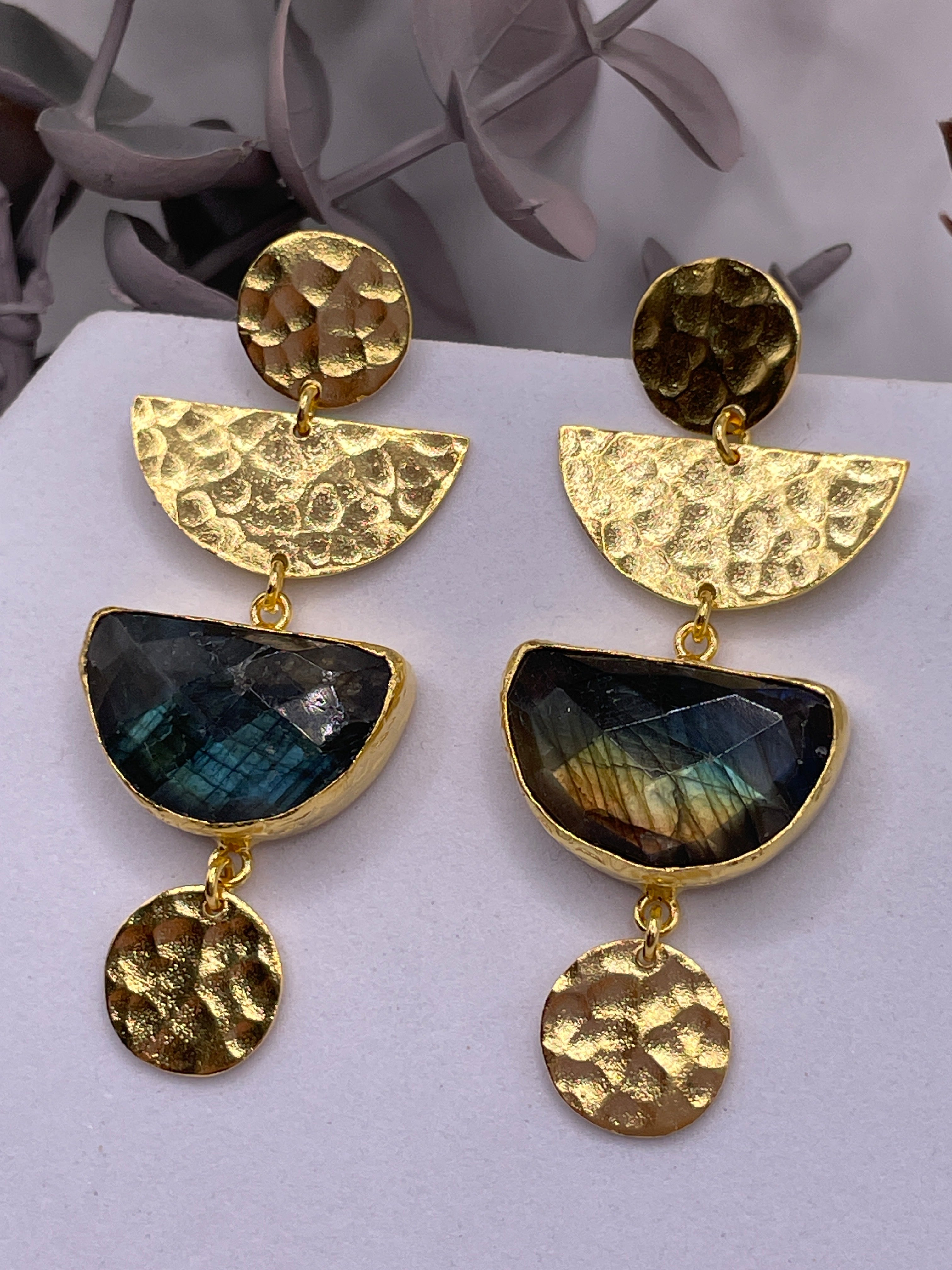 Hammered Moon Phase Stone Earring