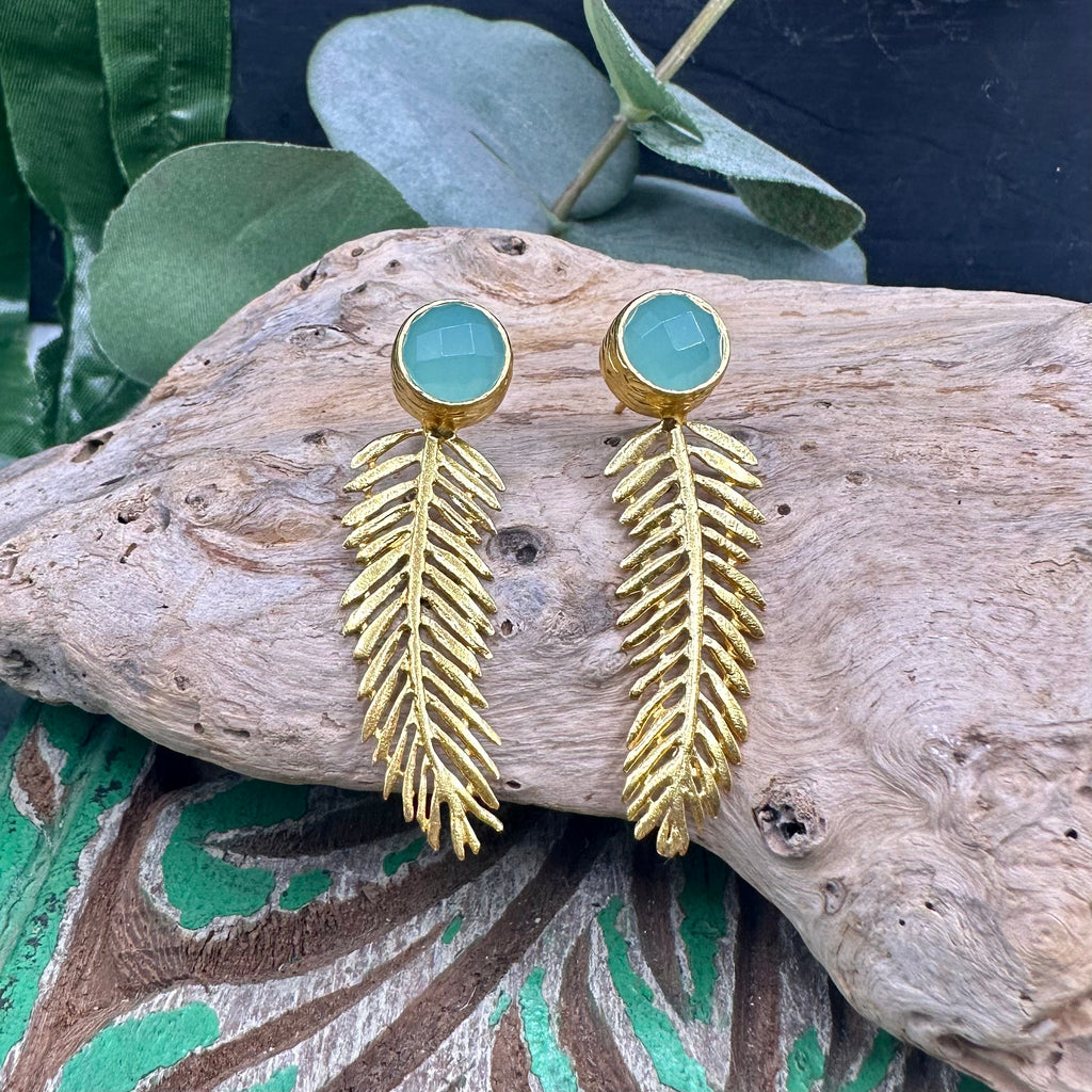 Single Stone Feather Earring