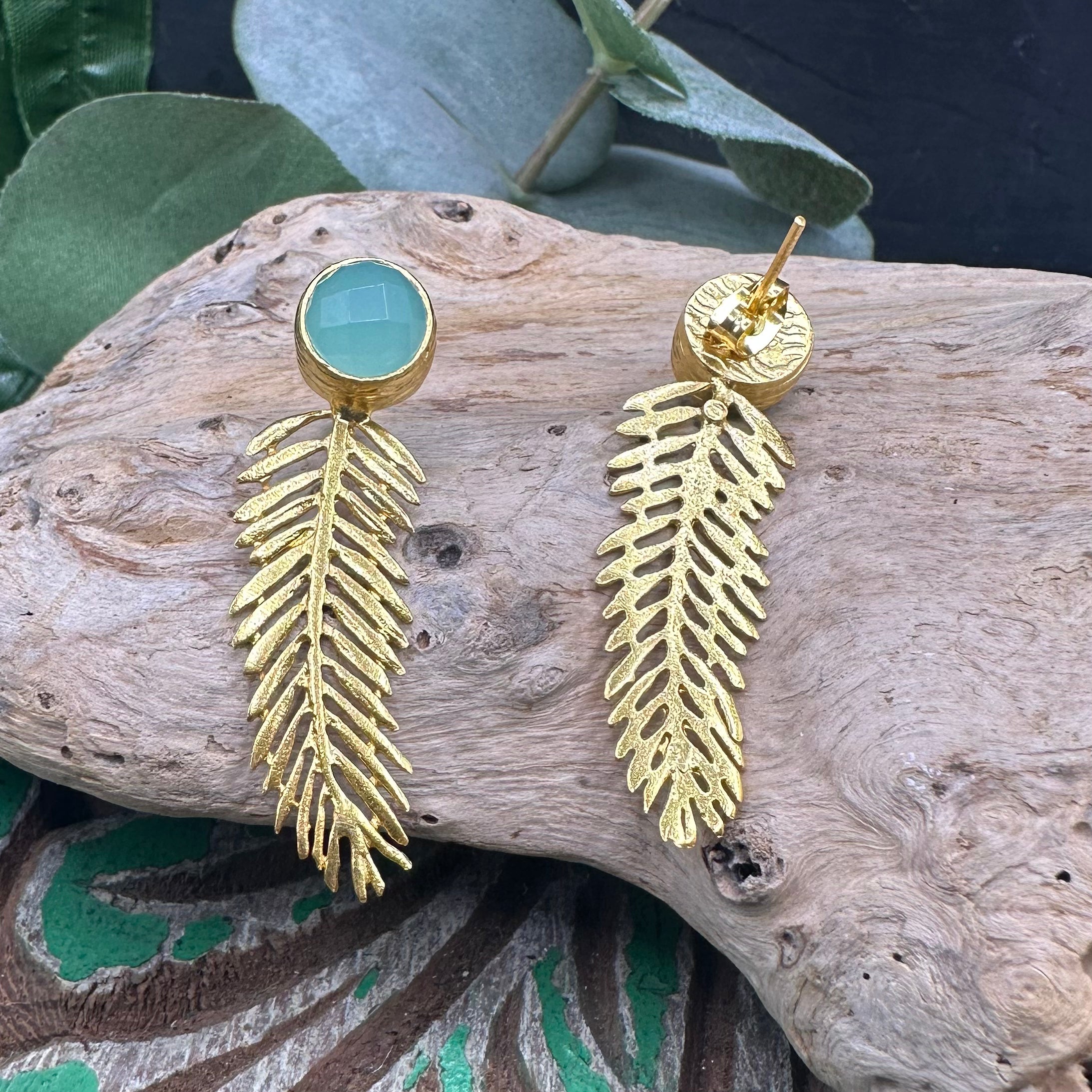 Single Stone Feather Earring