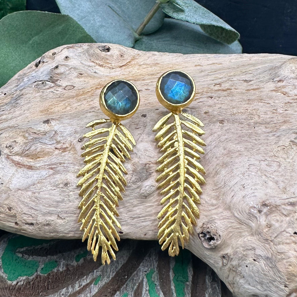 Single Stone Feather Earring