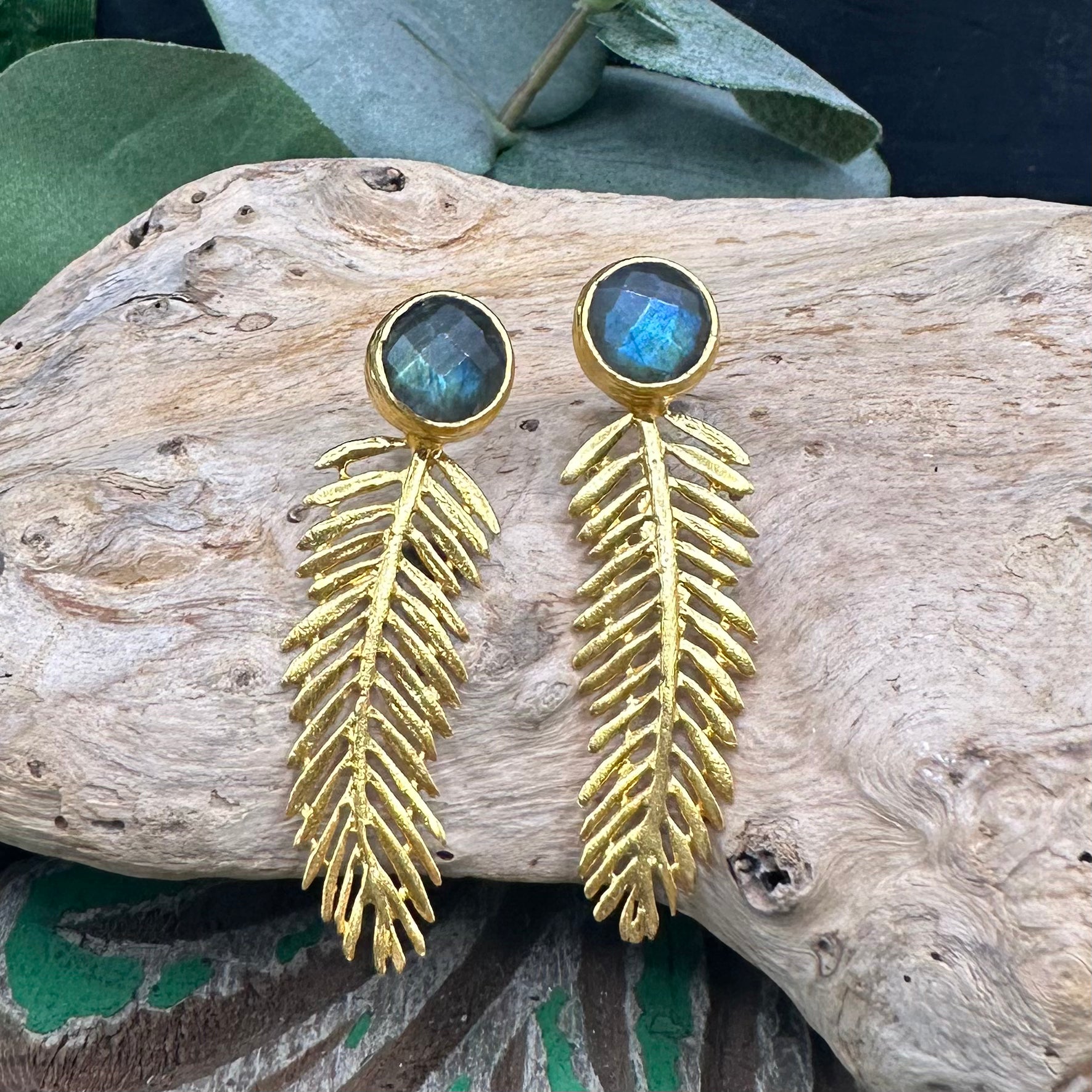 Single Stone Feather Earring