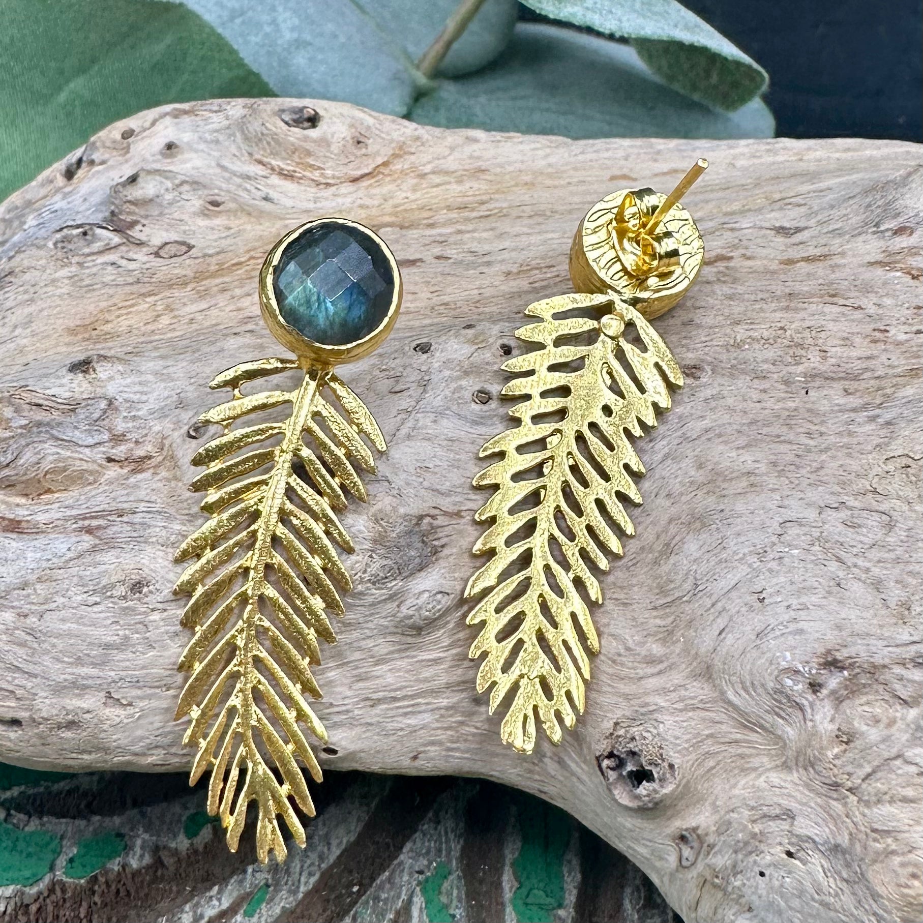 Single Stone Feather Earring