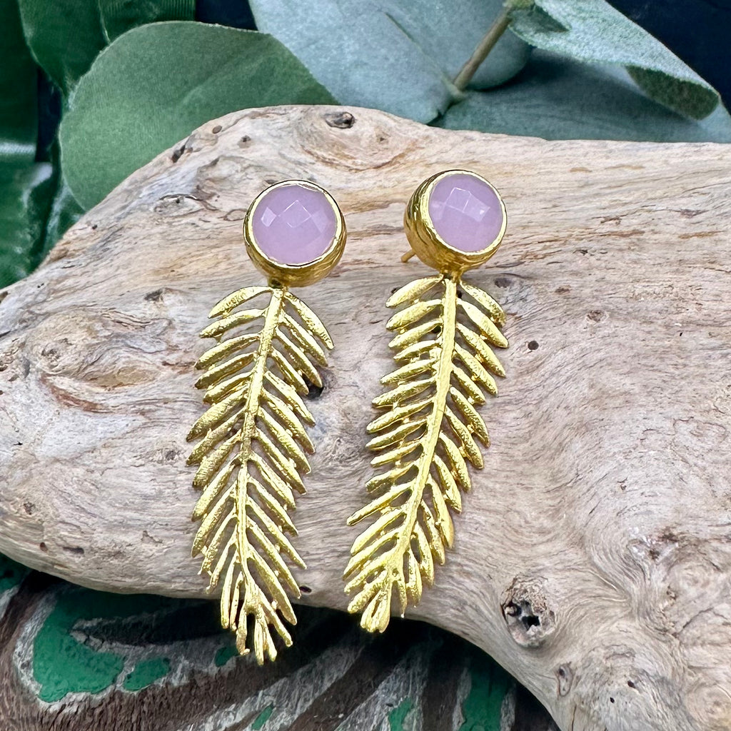 Single Stone Feather Earring