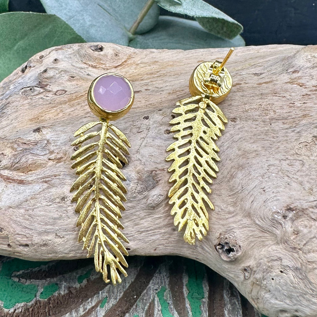 Single Stone Feather Earring