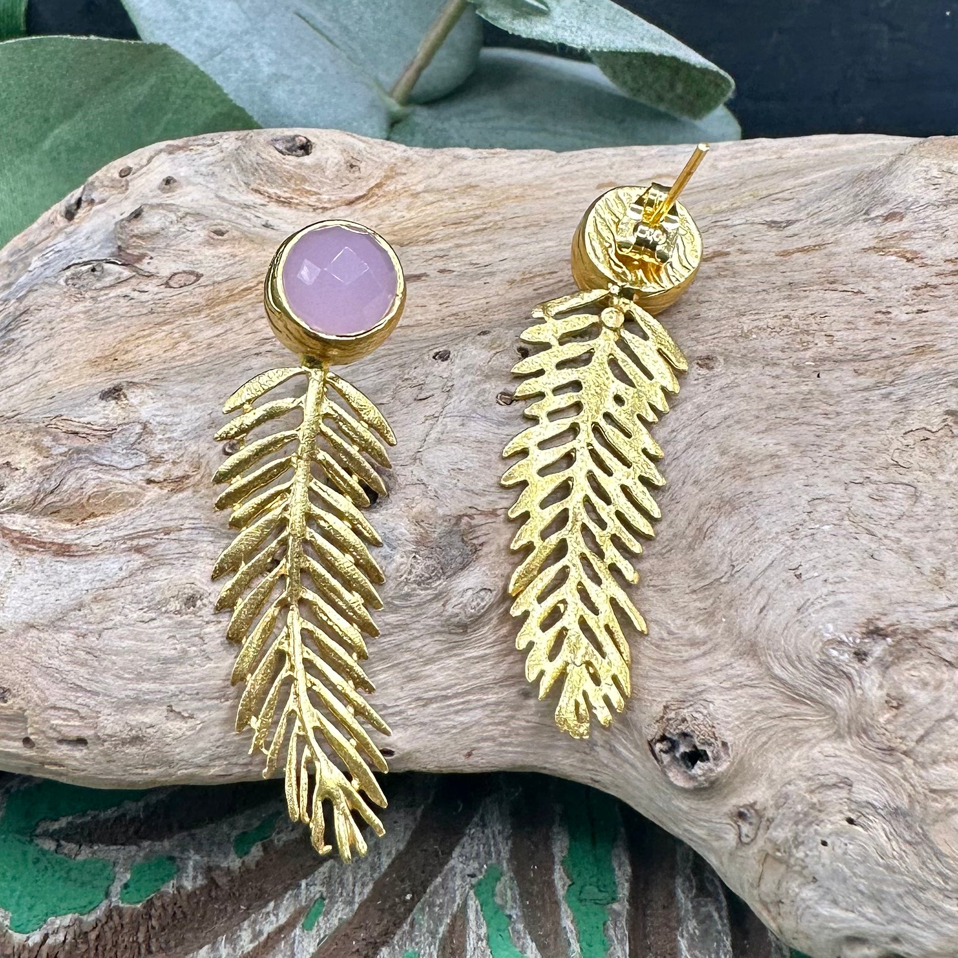 Single Stone Feather Earring