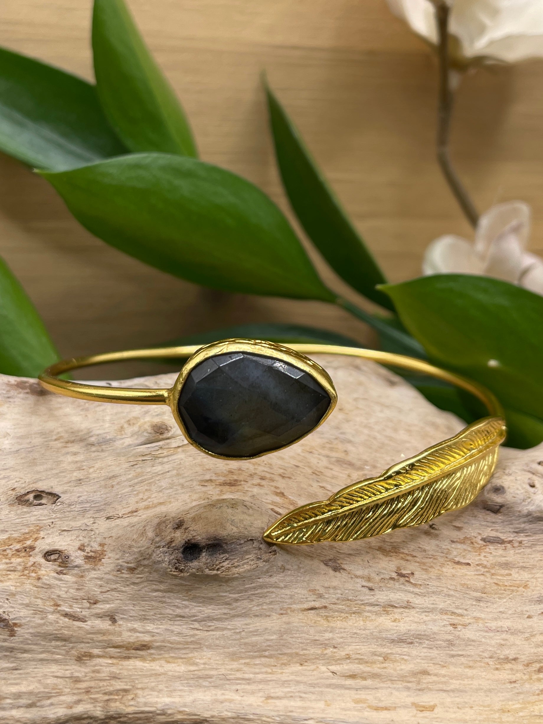Feather Wrap Stone Bracelet