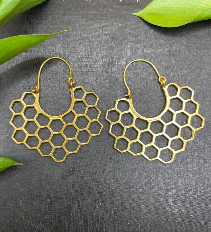 Geometric Honeycomb Gold Earrings
