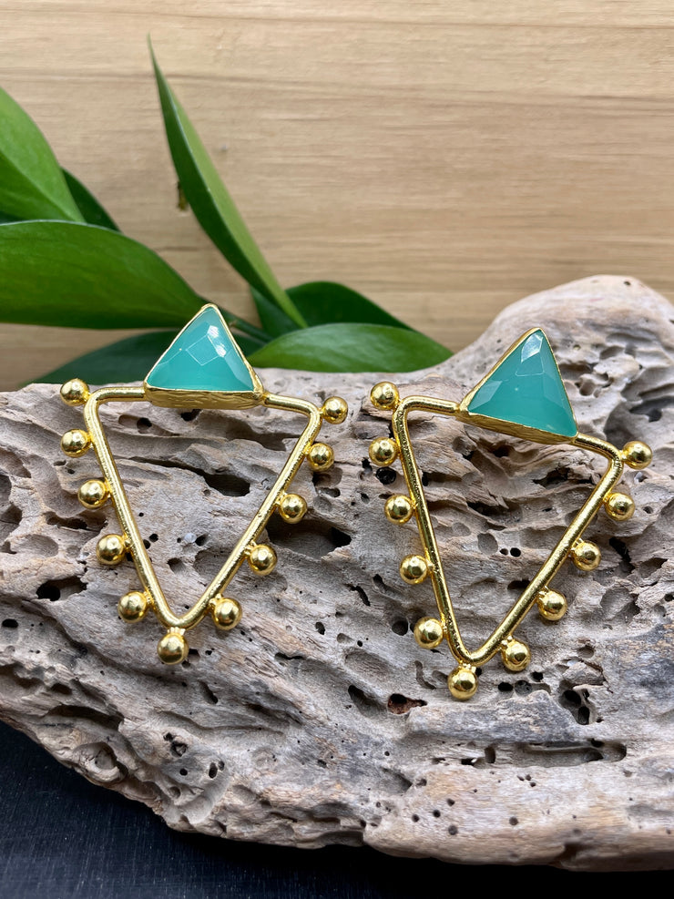 Triangle Pointed Stone Earrings