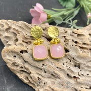 Hammered Circle and Square Stone Earring