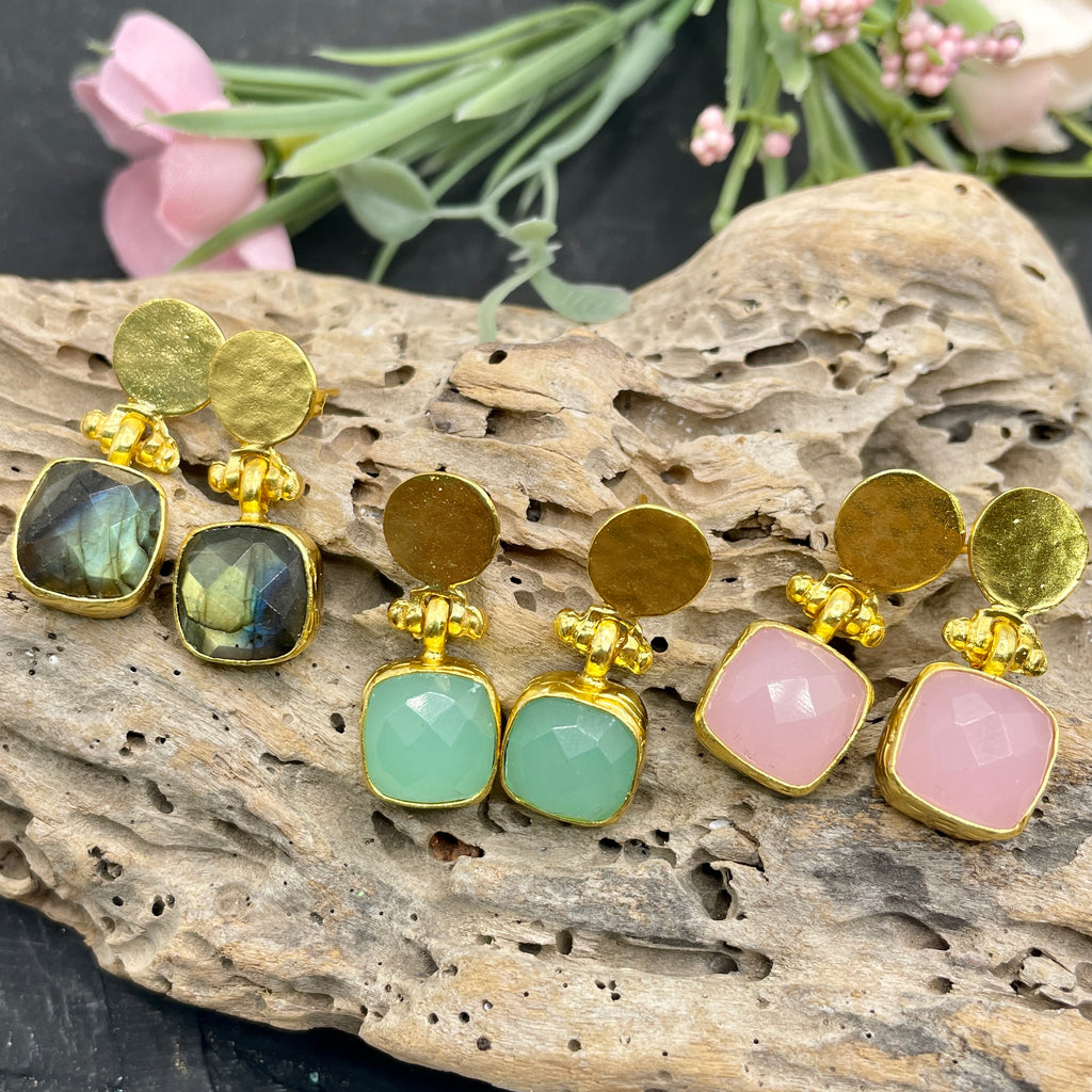 Hammered Circle and Square Stone Earring