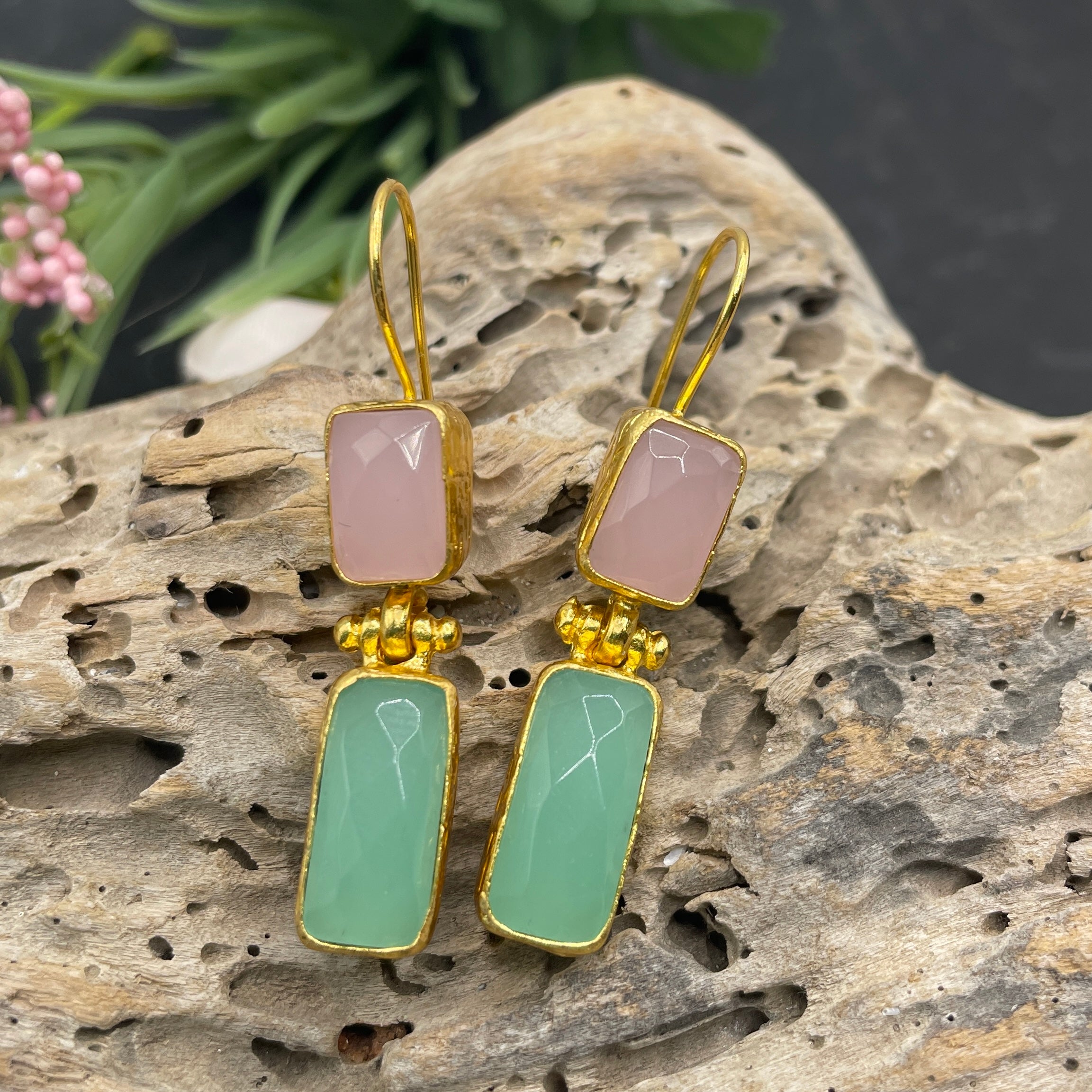 Rectangle Double Stone Earrings