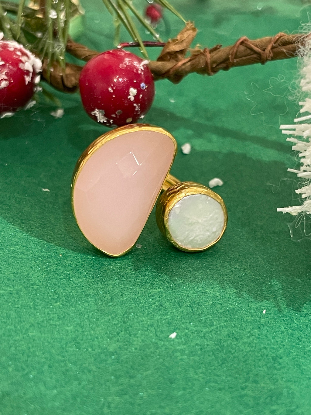 Halfmoon Stone and Pearl Ring