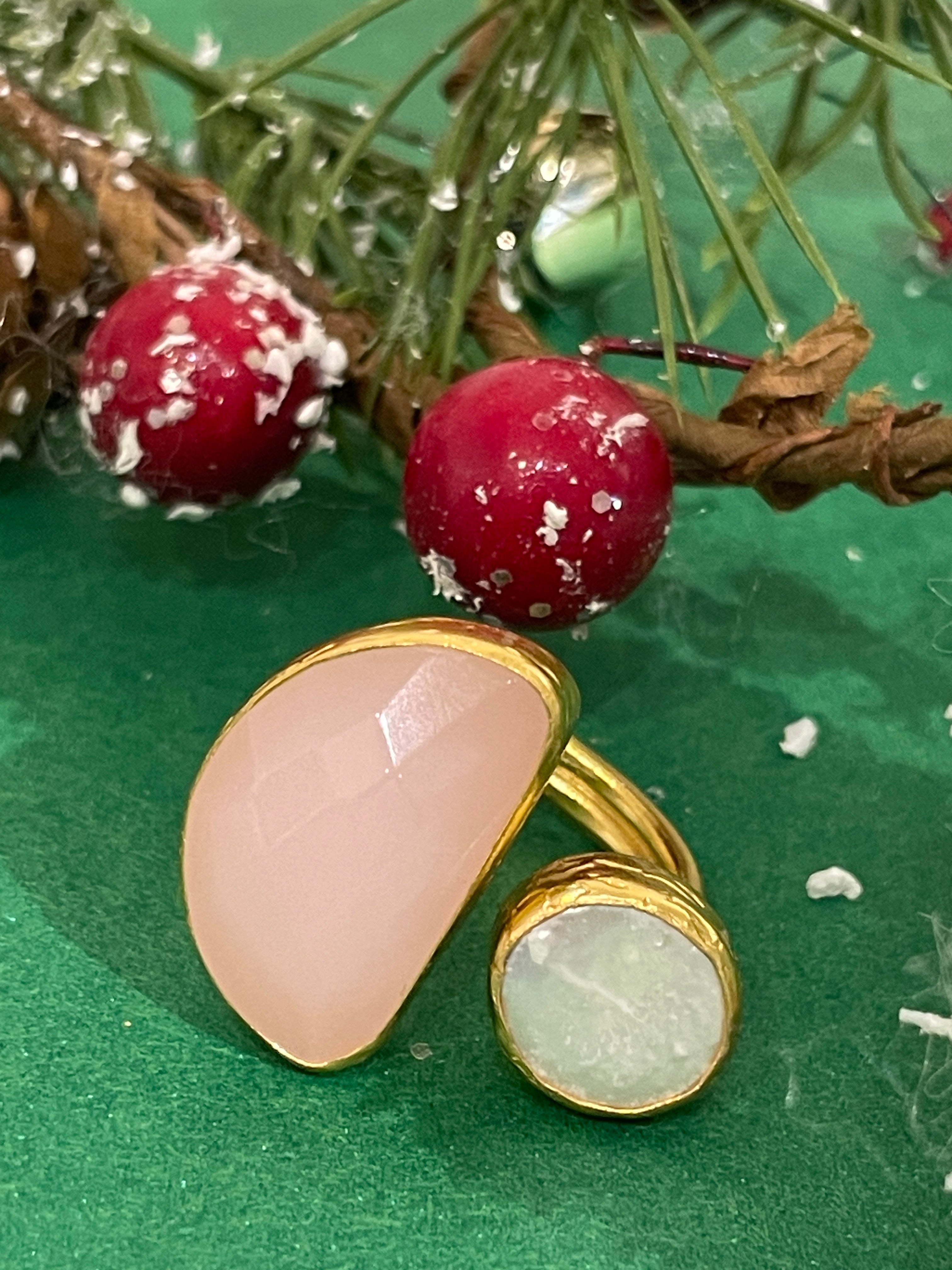 Halfmoon Stone and Pearl Ring