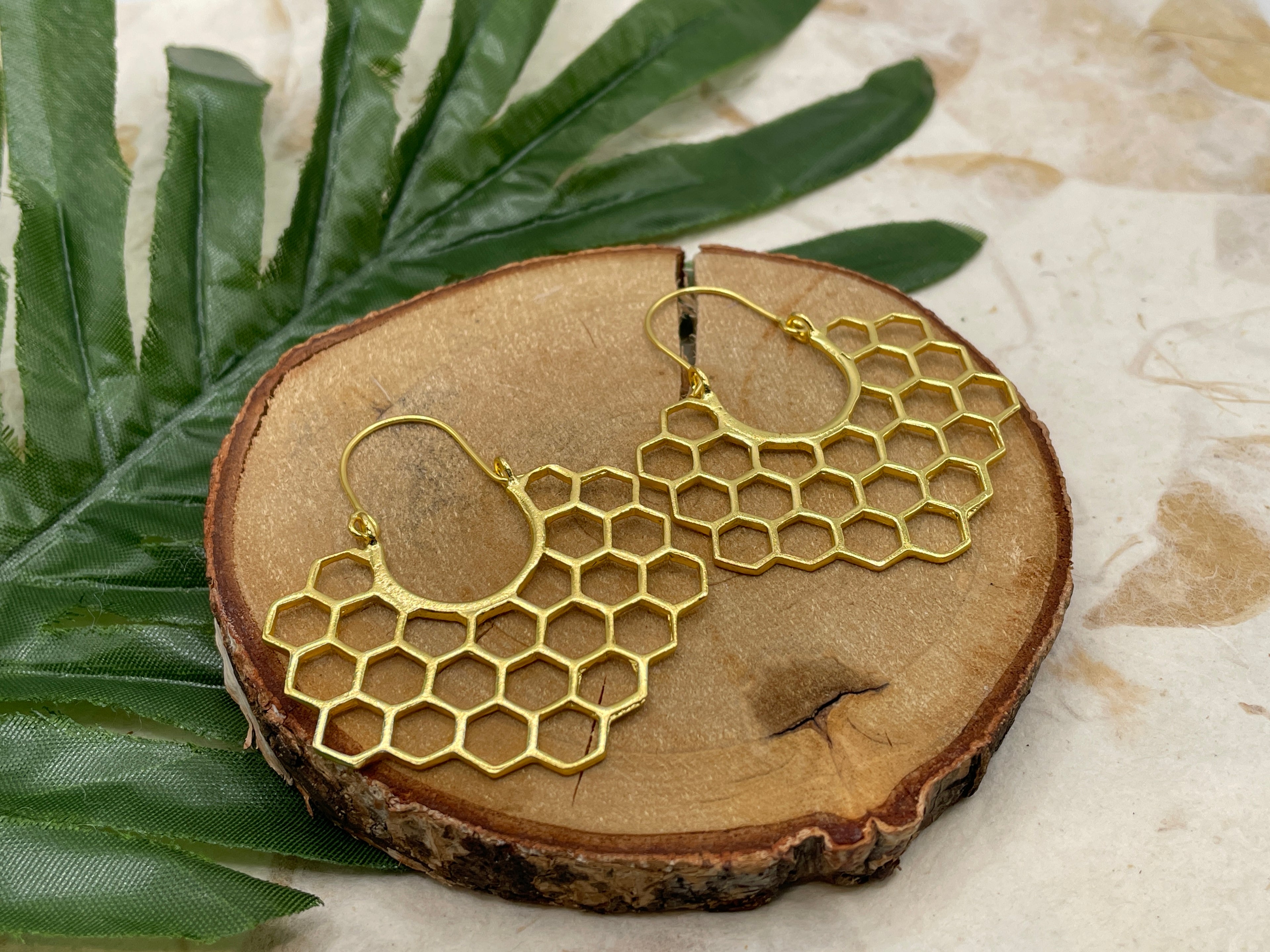 Geometric Honeycomb Gold Earrings