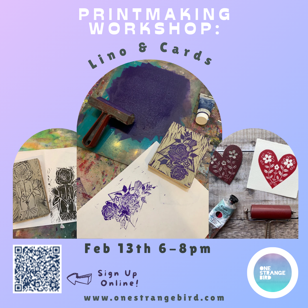 BYOB Galentine's Day Printmaking Workshop: Lino & Cards- Thursday Feb 12th 6-8:00pm