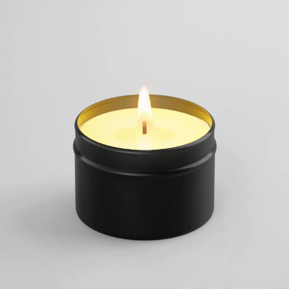 Amber + Moss Scented Candle in Black Travel Tin