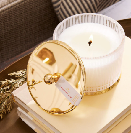 Frasier Fir Gilded Medium Poured Candle, Frosted Wood Grain