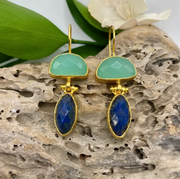 Halfmoon Double + Marquis Stone Earring