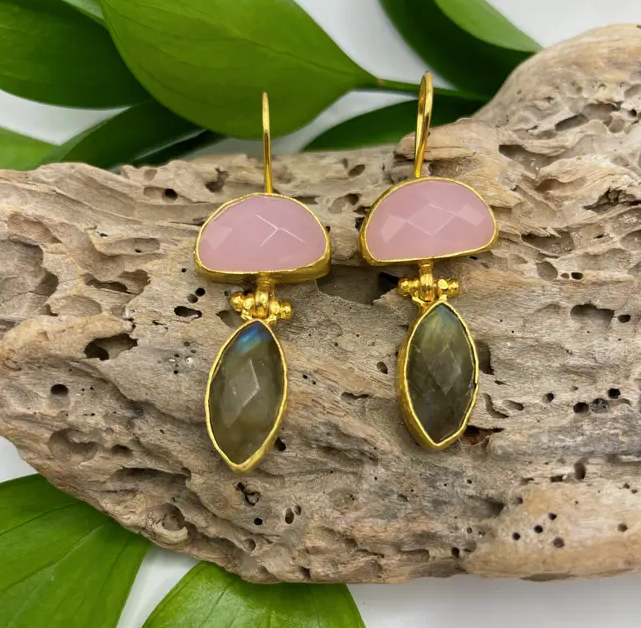 Halfmoon Double + Marquis Stone Earring