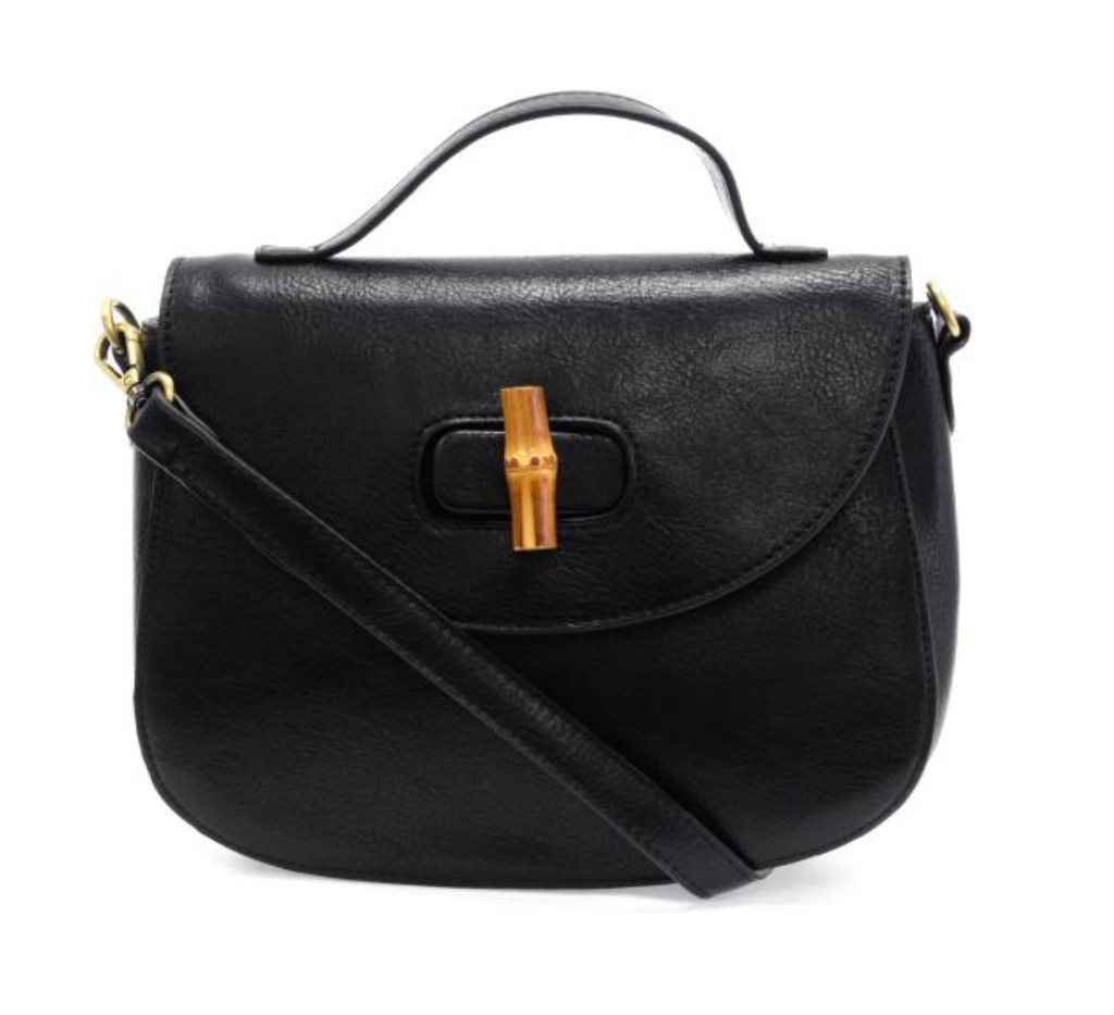 Black Hattie Bamboo Turnlock Top Handle Flap Crossbody
