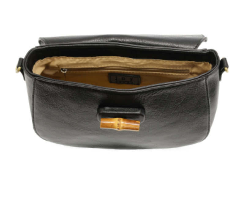Black Hattie Bamboo Turnlock Top Handle Flap Crossbody
