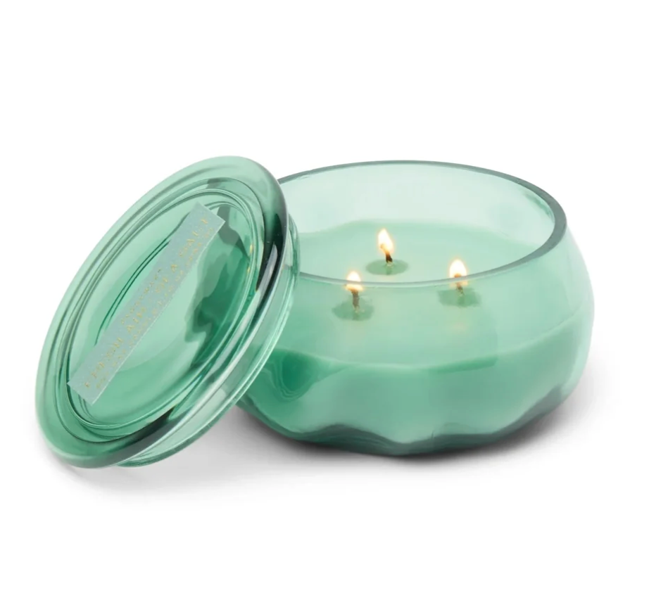 Basalt Turquoise Tinted Glass Candle - Fresh Air & Sea Salt