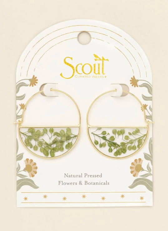 Peppergrass Pressed Flower Hoop Earring in Gold