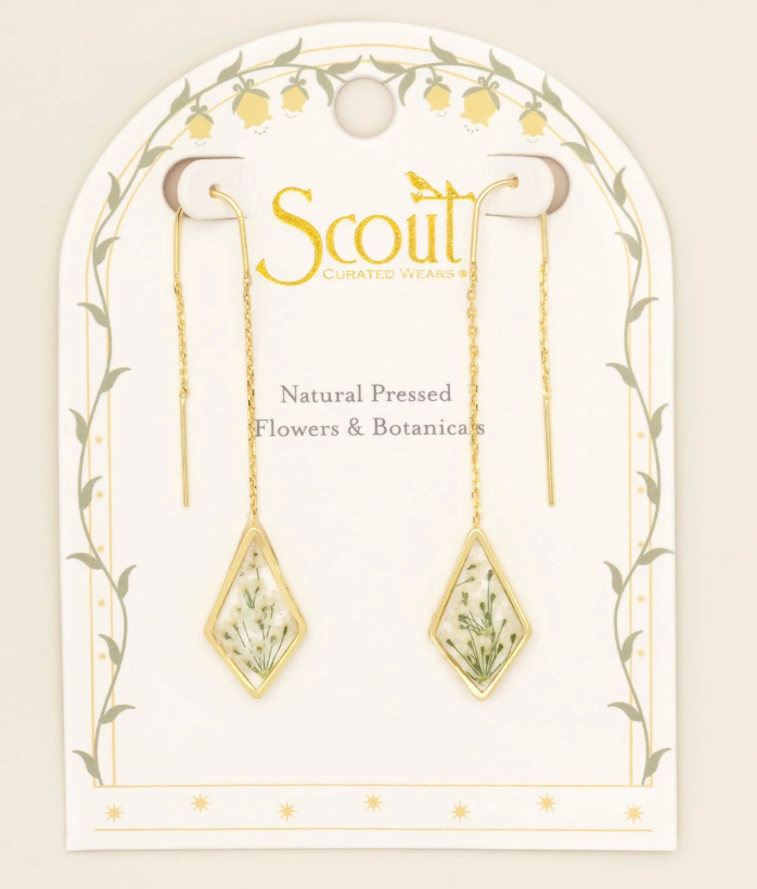 White Lace Pressed Flower Thread Earrings