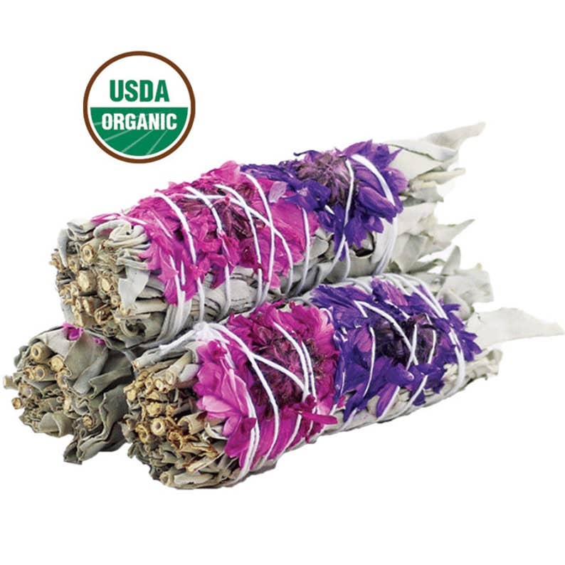 'Blissful' Floral White Sage Smudge Stick (4 in.)