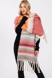 Brushed Multi Color Stripe Tassel Winter Scarf: Blue