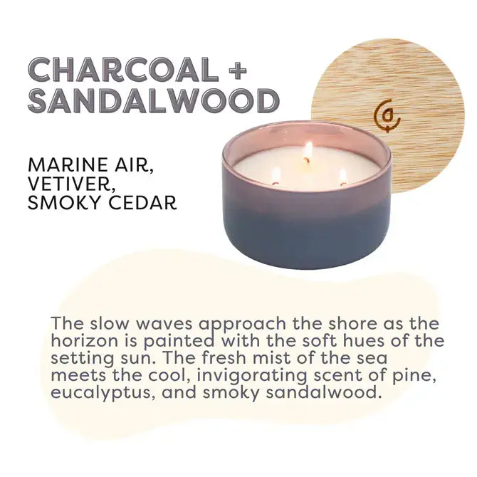 Charcoal + Sandalwood - 7 Ounce Three Wick Soy Candle