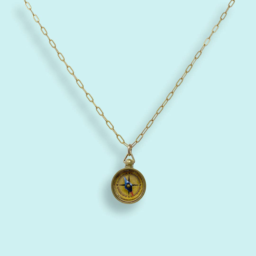Tiny Compass on Gold Plated Chain Necklace