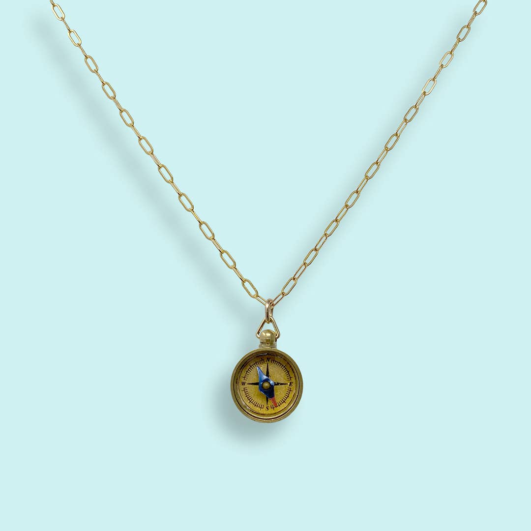Tiny Compass on Gold Plated Chain Necklace