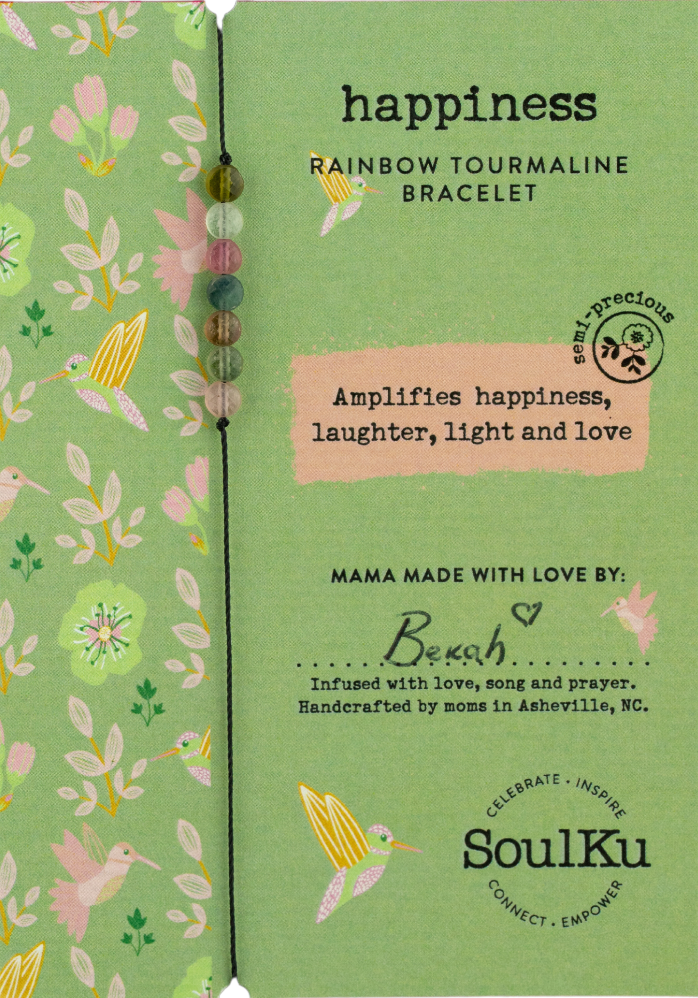 Rainbow Tourmaline Hummingbird Bracelet - Happiness - HMBD04