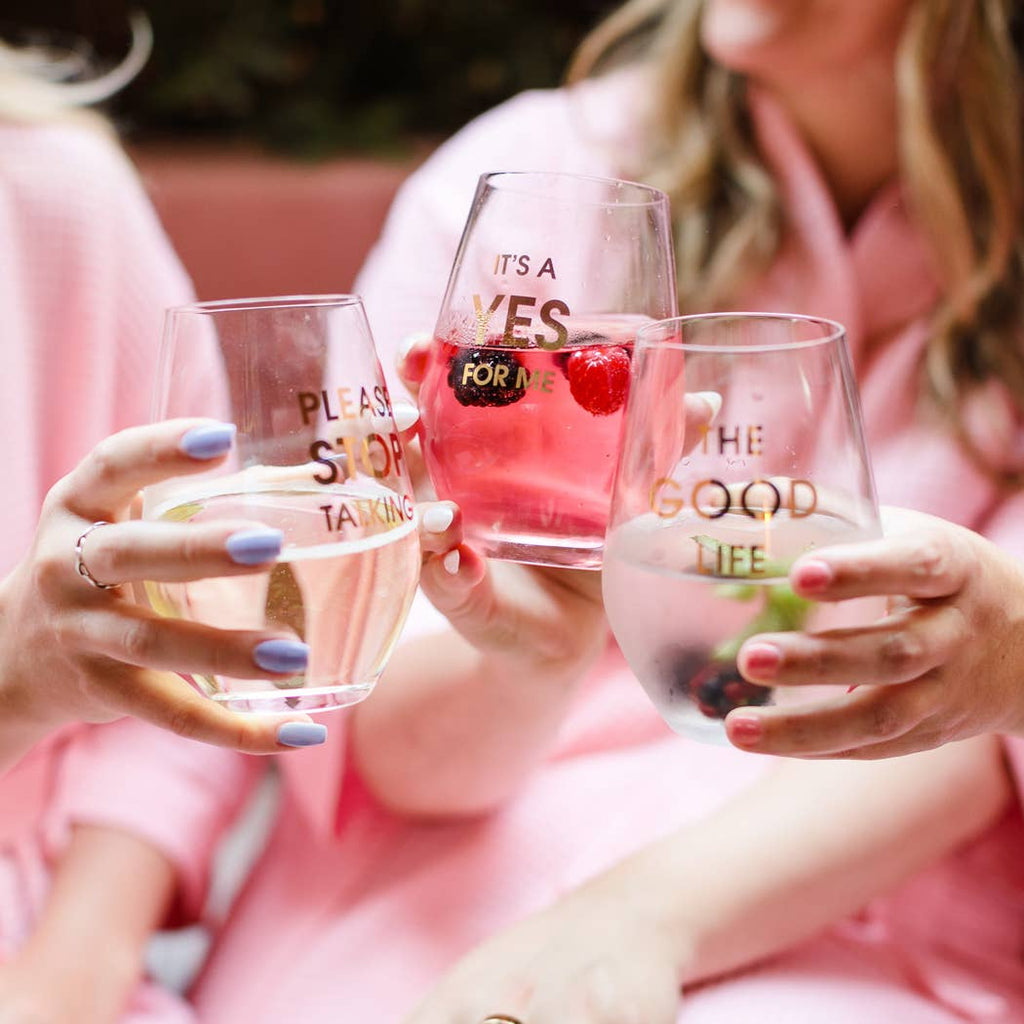 The Good Life - Gold Foil Stemless Wine Glass